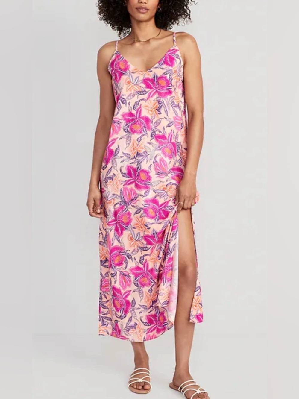 NWT Old Navy Tie-Back Floral Slip Maxi Dress with Side Slits